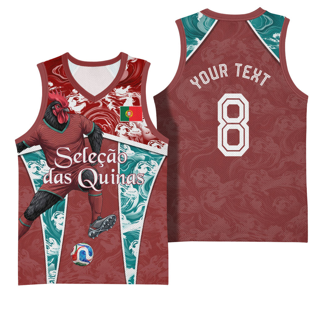 Personalized Portugal Football Basketball Jersey Selecao das Quinas Rooster Mascot Ornate Marble Swirl