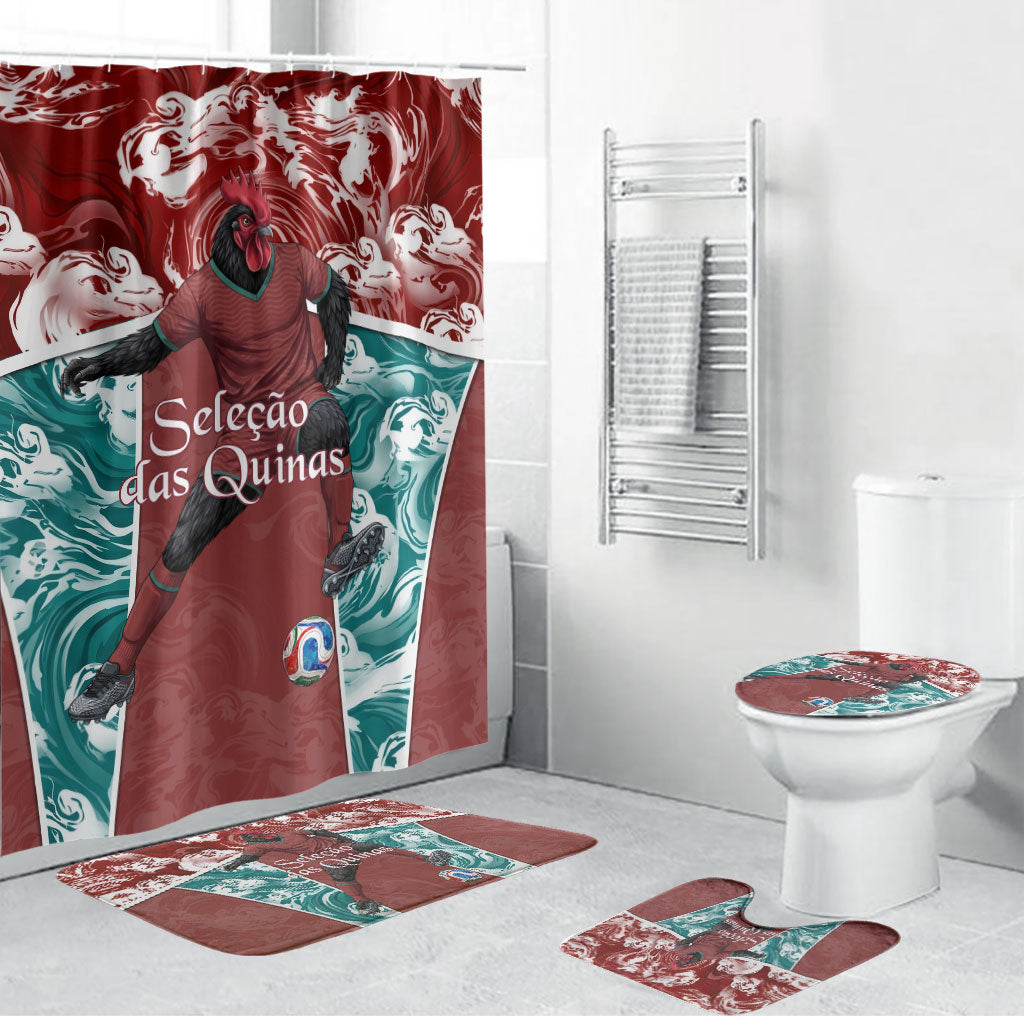 Portugal Football Bathroom Set Selecao das Quinas Rooster Mascot Ornate Marble Swirl