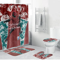 Portugal Football Bathroom Set Selecao das Quinas Rooster Mascot Ornate Marble Swirl