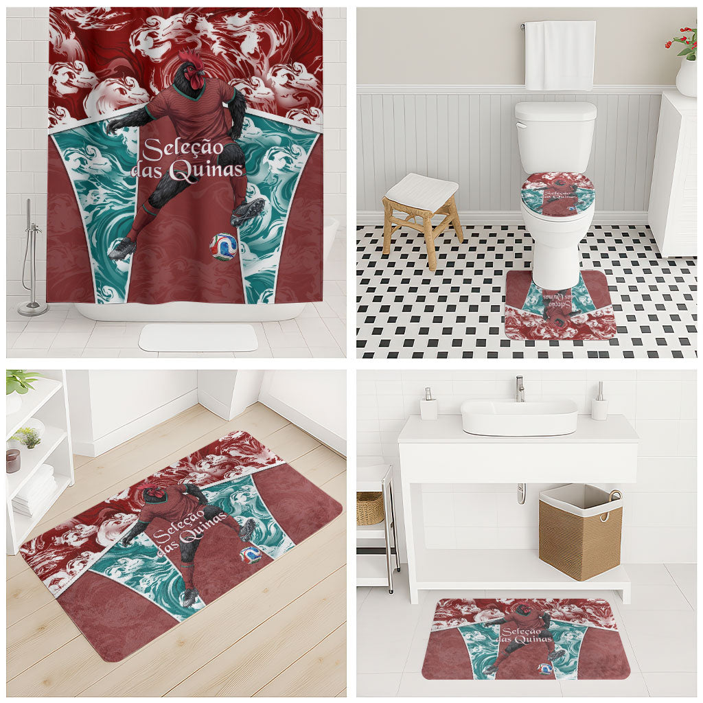 Portugal Football Bathroom Set Selecao das Quinas Rooster Mascot Ornate Marble Swirl