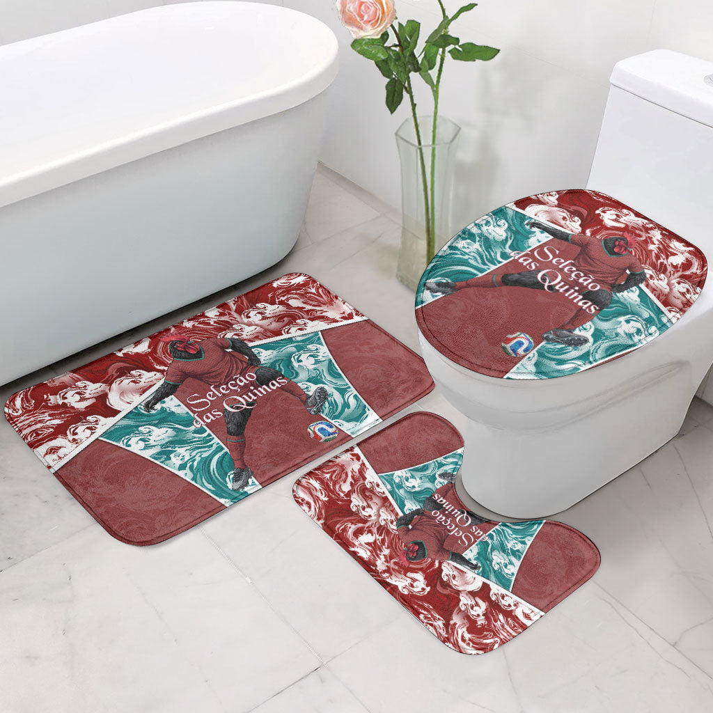 Portugal Football Bathroom Set Selecao das Quinas Rooster Mascot Ornate Marble Swirl