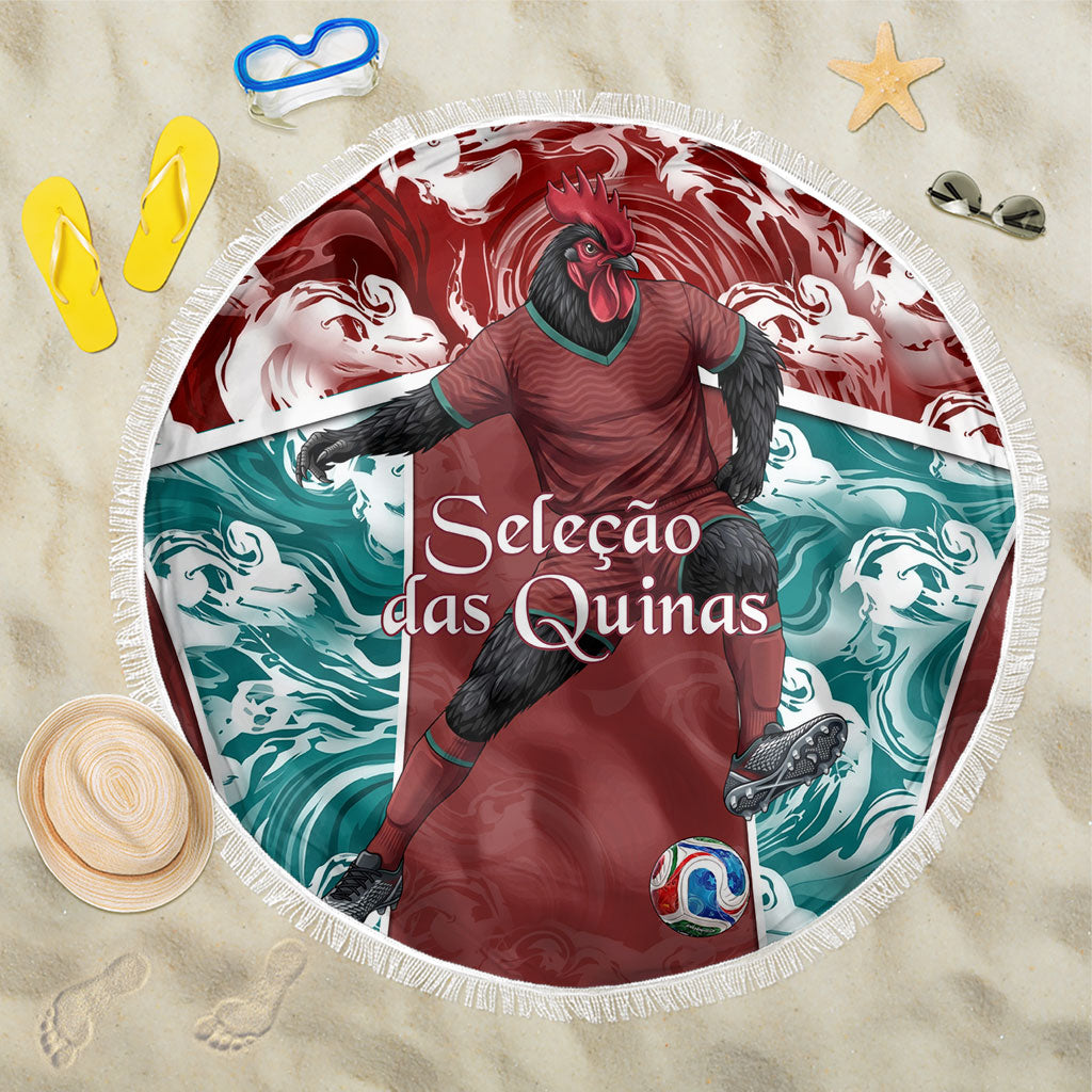 Portugal Football Beach Blanket Selecao das Quinas Rooster Mascot Ornate Marble Swirl