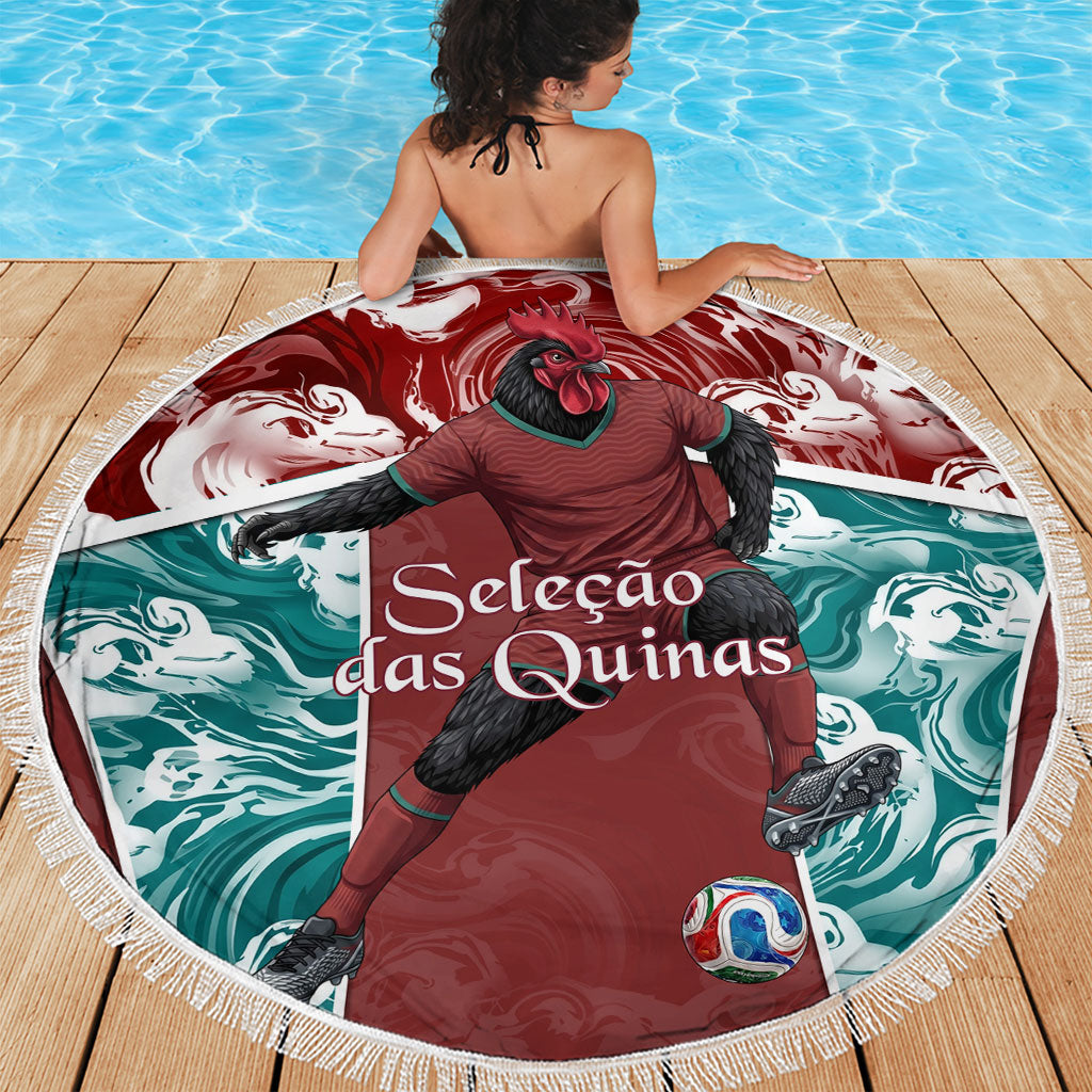 Portugal Football Beach Blanket Selecao das Quinas Rooster Mascot Ornate Marble Swirl