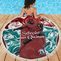 Portugal Football Beach Blanket Selecao das Quinas Rooster Mascot Ornate Marble Swirl