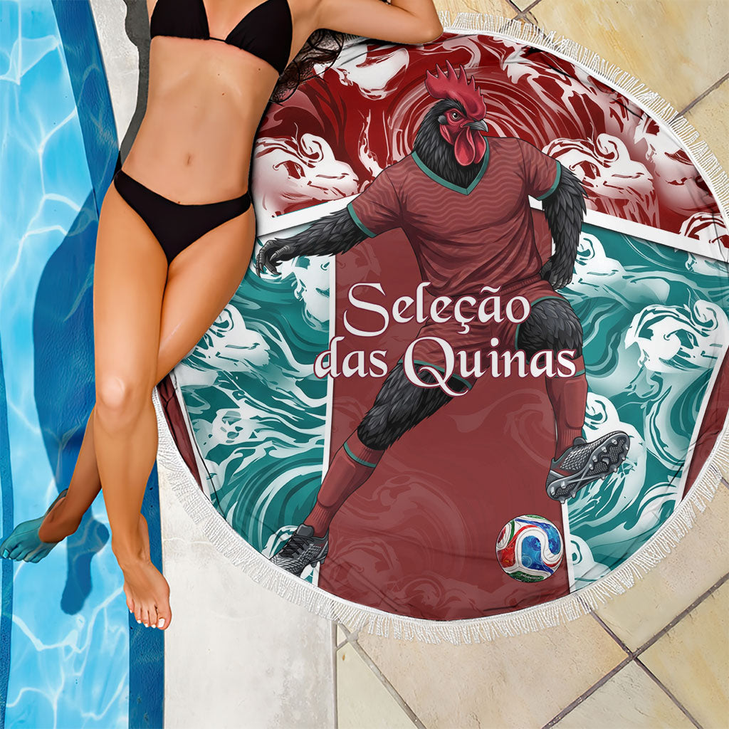 Portugal Football Beach Blanket Selecao das Quinas Rooster Mascot Ornate Marble Swirl