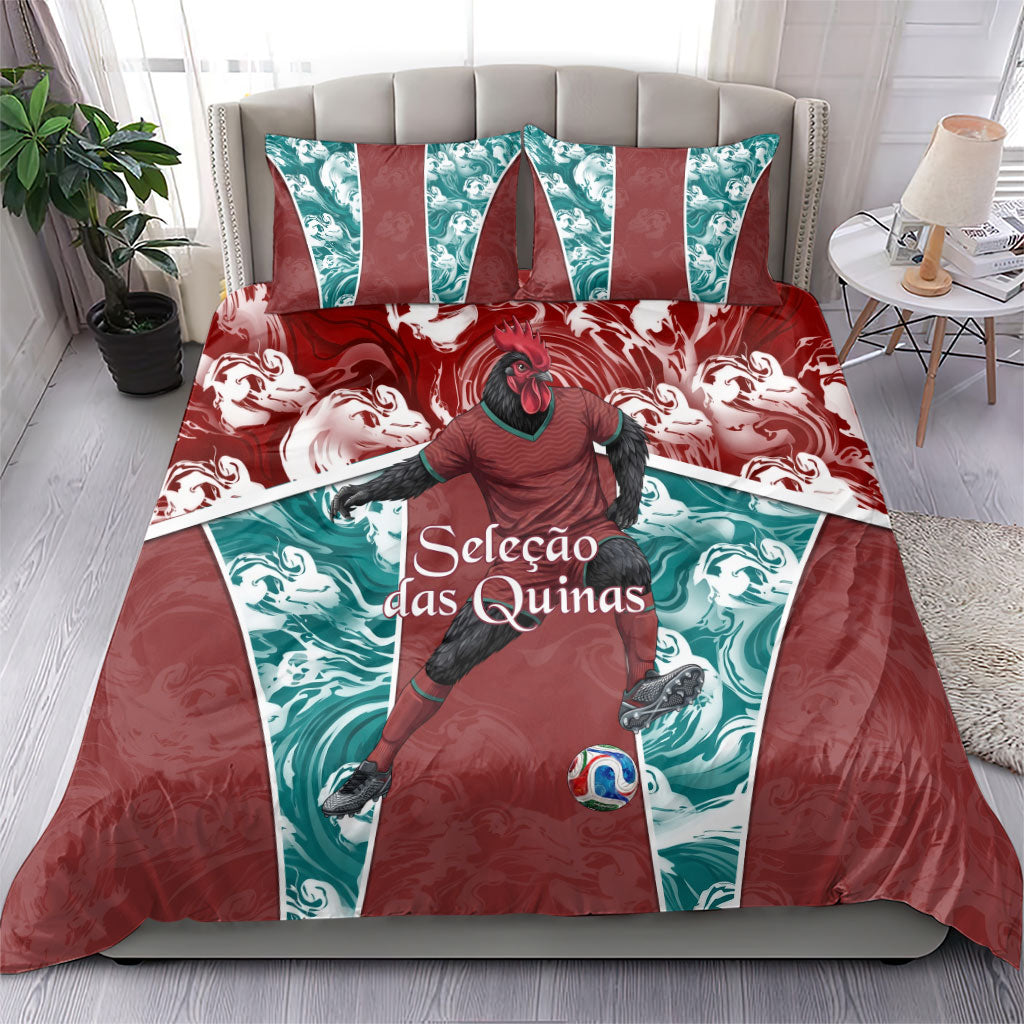 Portugal Football Bedding Set Selecao das Quinas Rooster Mascot Ornate Marble Swirl