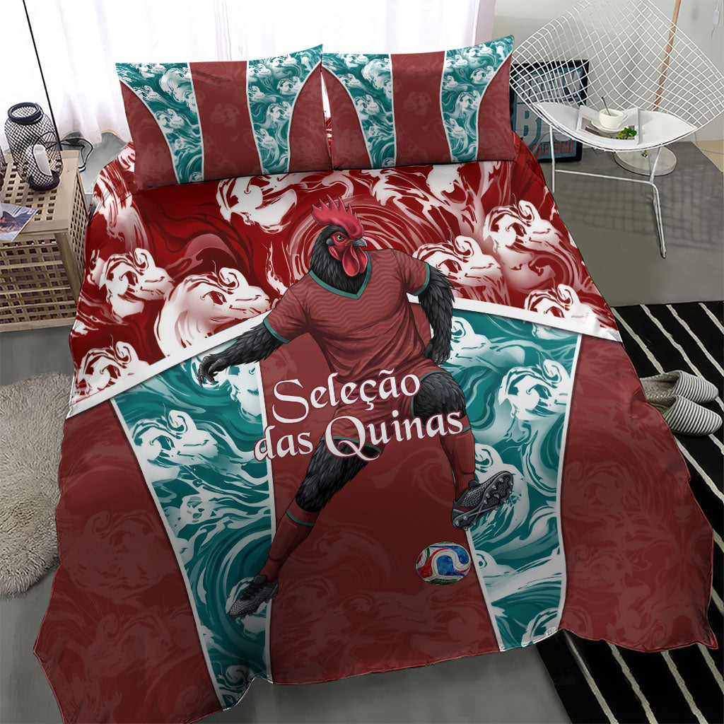 Portugal Football Bedding Set Selecao das Quinas Rooster Mascot Ornate Marble Swirl
