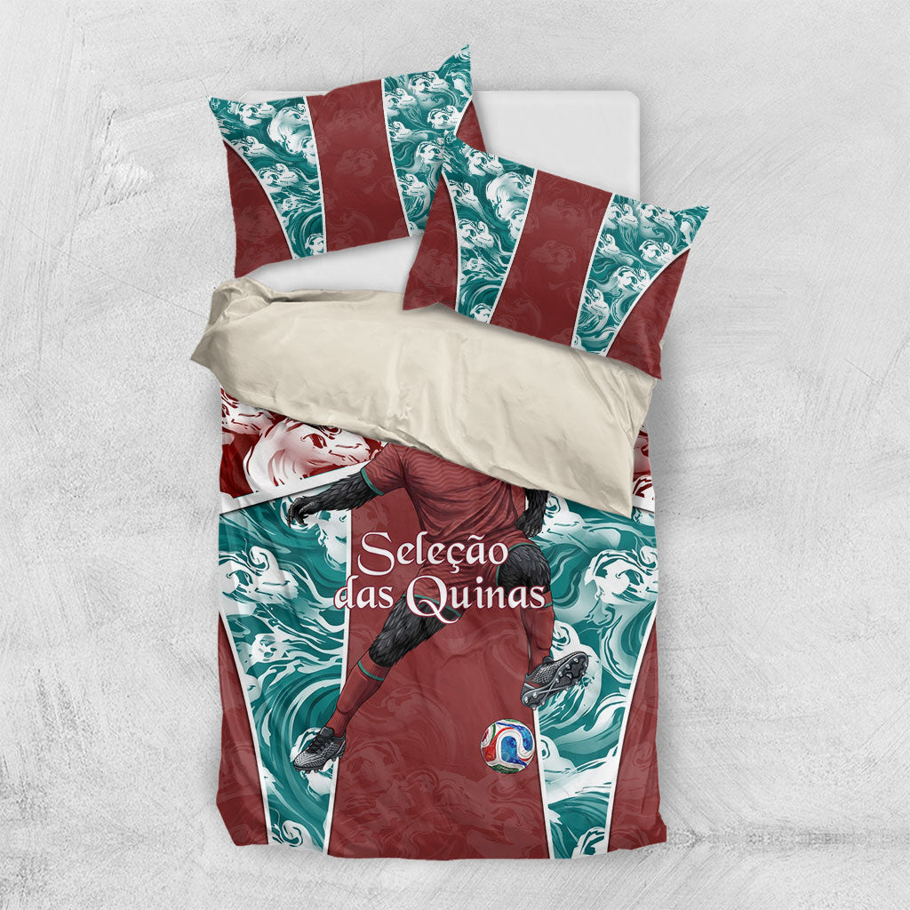 Portugal Football Bedding Set Selecao das Quinas Rooster Mascot Ornate Marble Swirl