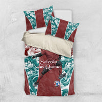Portugal Football Bedding Set Selecao das Quinas Rooster Mascot Ornate Marble Swirl