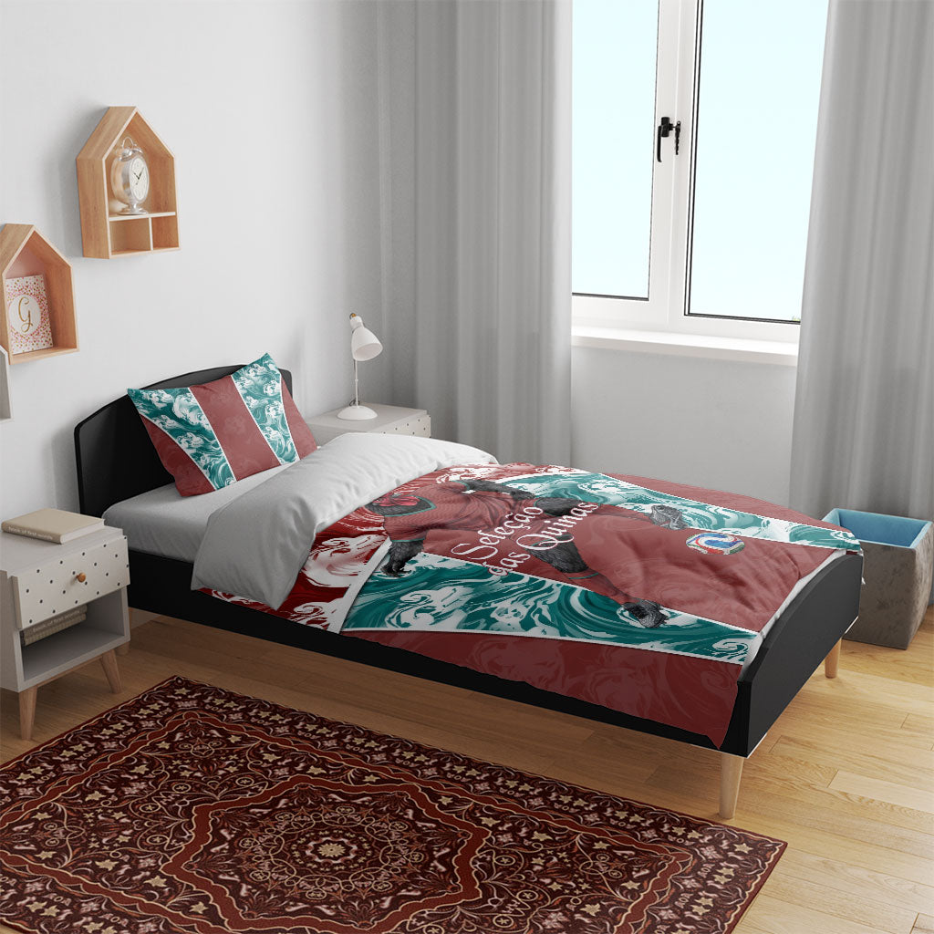Portugal Football Bedding Set Selecao das Quinas Rooster Mascot Ornate Marble Swirl