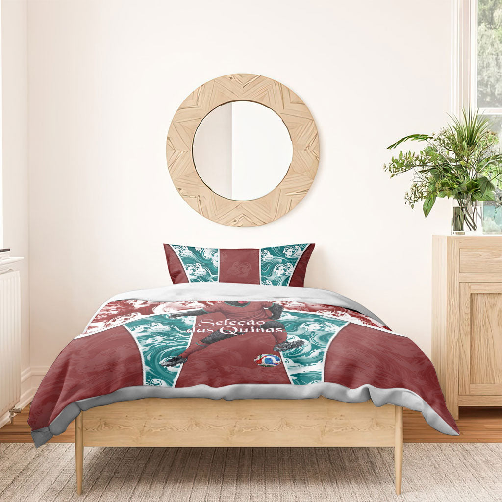 Portugal Football Bedding Set Selecao das Quinas Rooster Mascot Ornate Marble Swirl