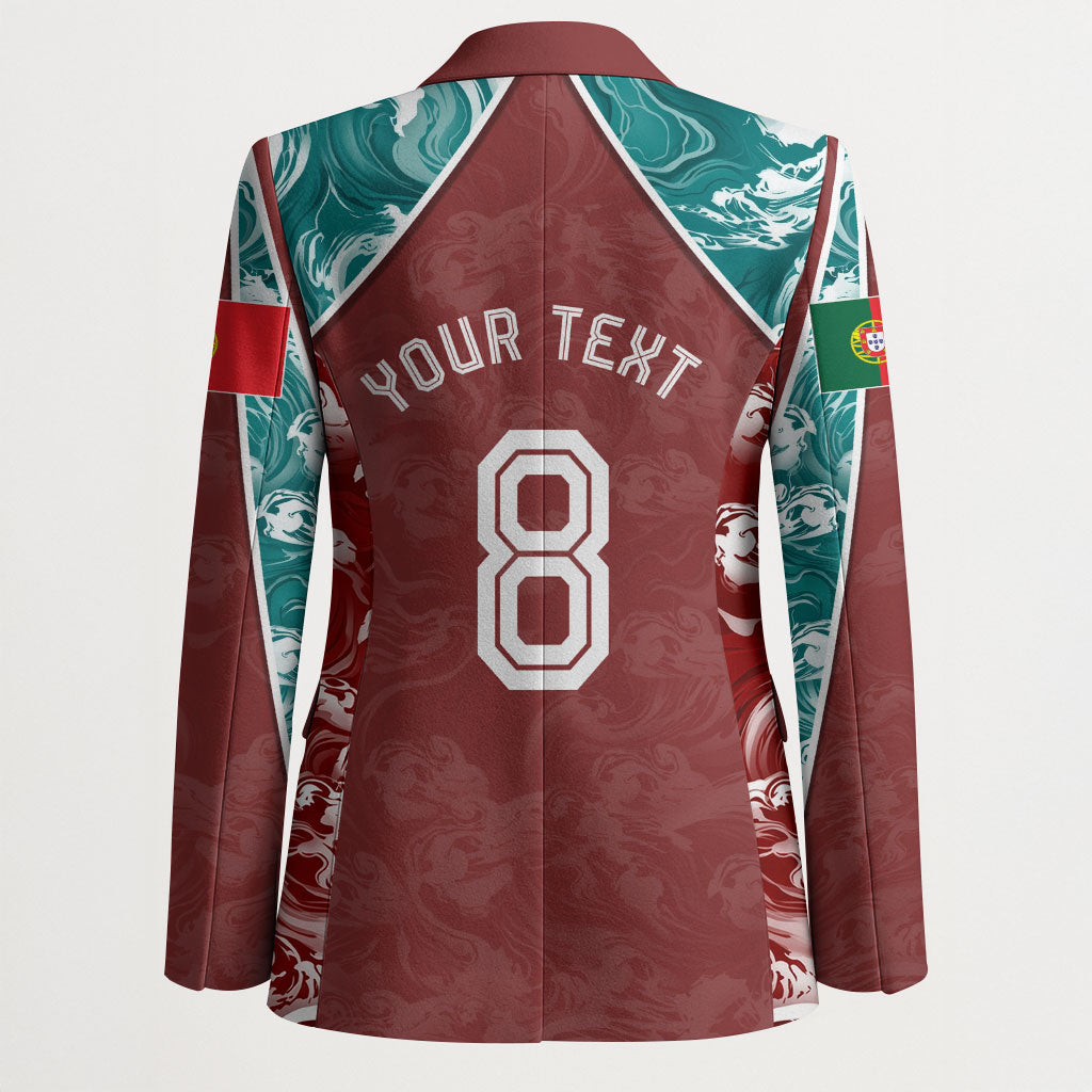 Personalized Portugal Football Blazer Selecao das Quinas Rooster Mascot Ornate Marble Swirl