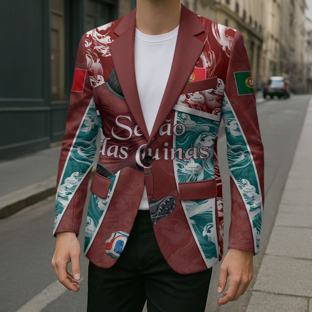 Personalized Portugal Football Blazer Selecao das Quinas Rooster Mascot Ornate Marble Swirl