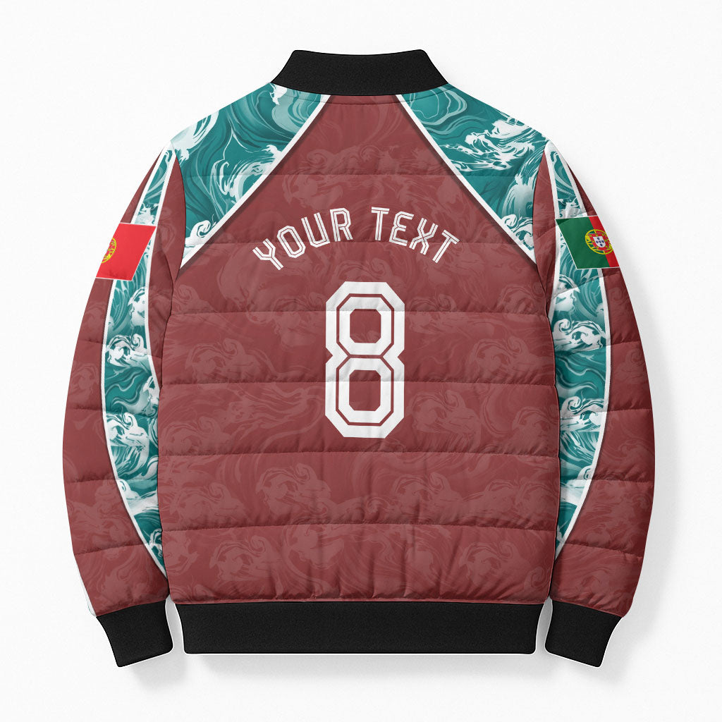 Personalized Portugal Football Bomber Puffer Jacket Selecao das Quinas Rooster Mascot Ornate Marble Swirl