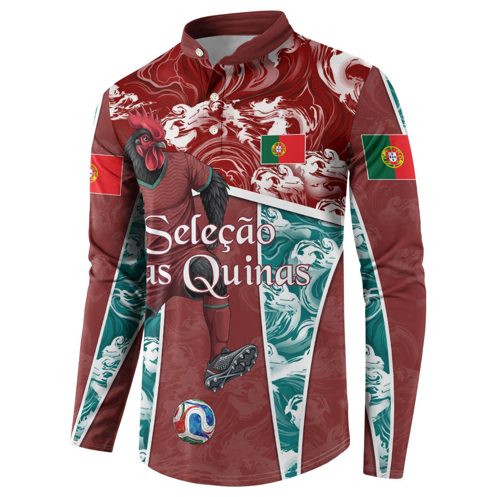Personalized Portugal Football Button Sweatshirt Selecao das Quinas Rooster Mascot Ornate Marble Swirl