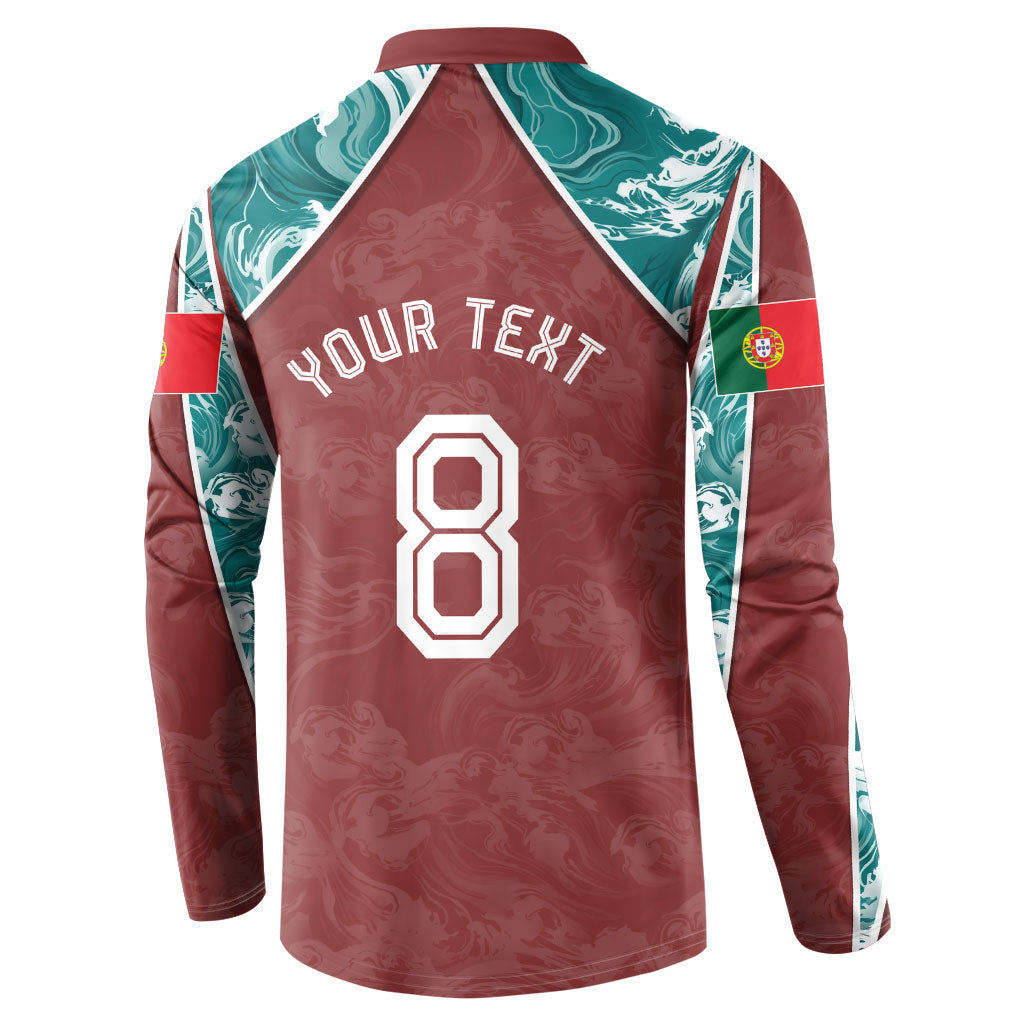 Personalized Portugal Football Button Sweatshirt Selecao das Quinas Rooster Mascot Ornate Marble Swirl