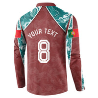 Personalized Portugal Football Button Sweatshirt Selecao das Quinas Rooster Mascot Ornate Marble Swirl