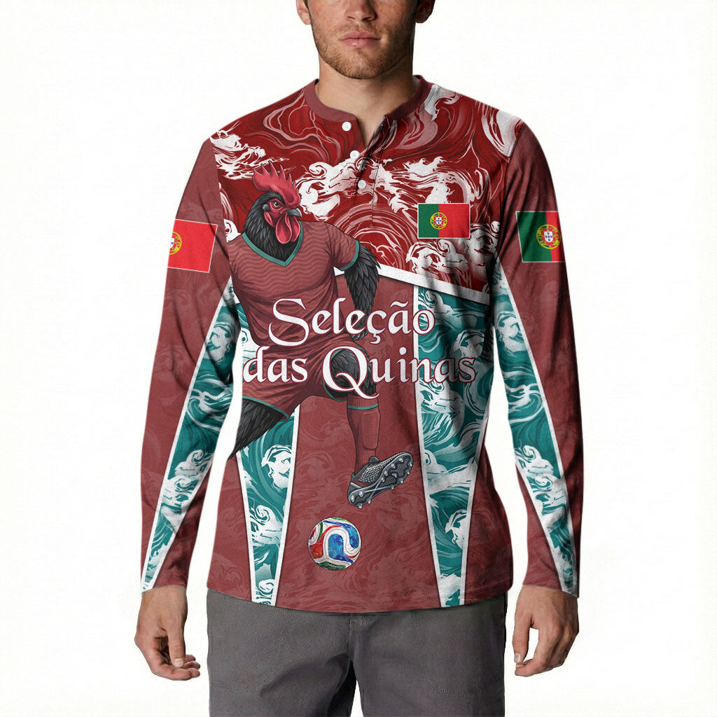 Personalized Portugal Football Button Sweatshirt Selecao das Quinas Rooster Mascot Ornate Marble Swirl
