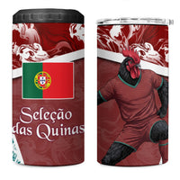 Portugal Football 4 in 1 Can Cooler Tumbler Selecao das Quinas Rooster Mascot Ornate Marble Swirl