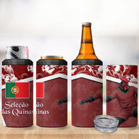 Portugal Football 4 in 1 Can Cooler Tumbler Selecao das Quinas Rooster Mascot Ornate Marble Swirl