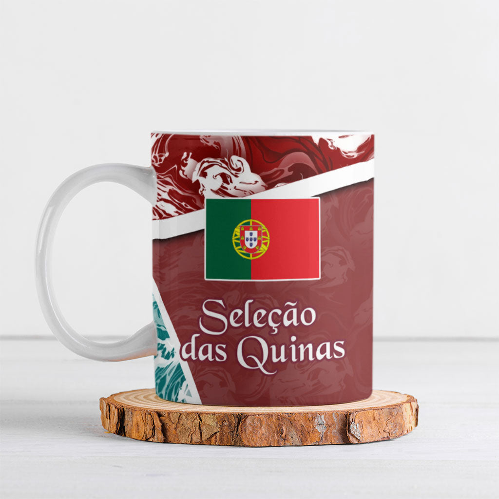 Portugal Football Ceramic Mug Selecao das Quinas Rooster Mascot Ornate Marble Swirl