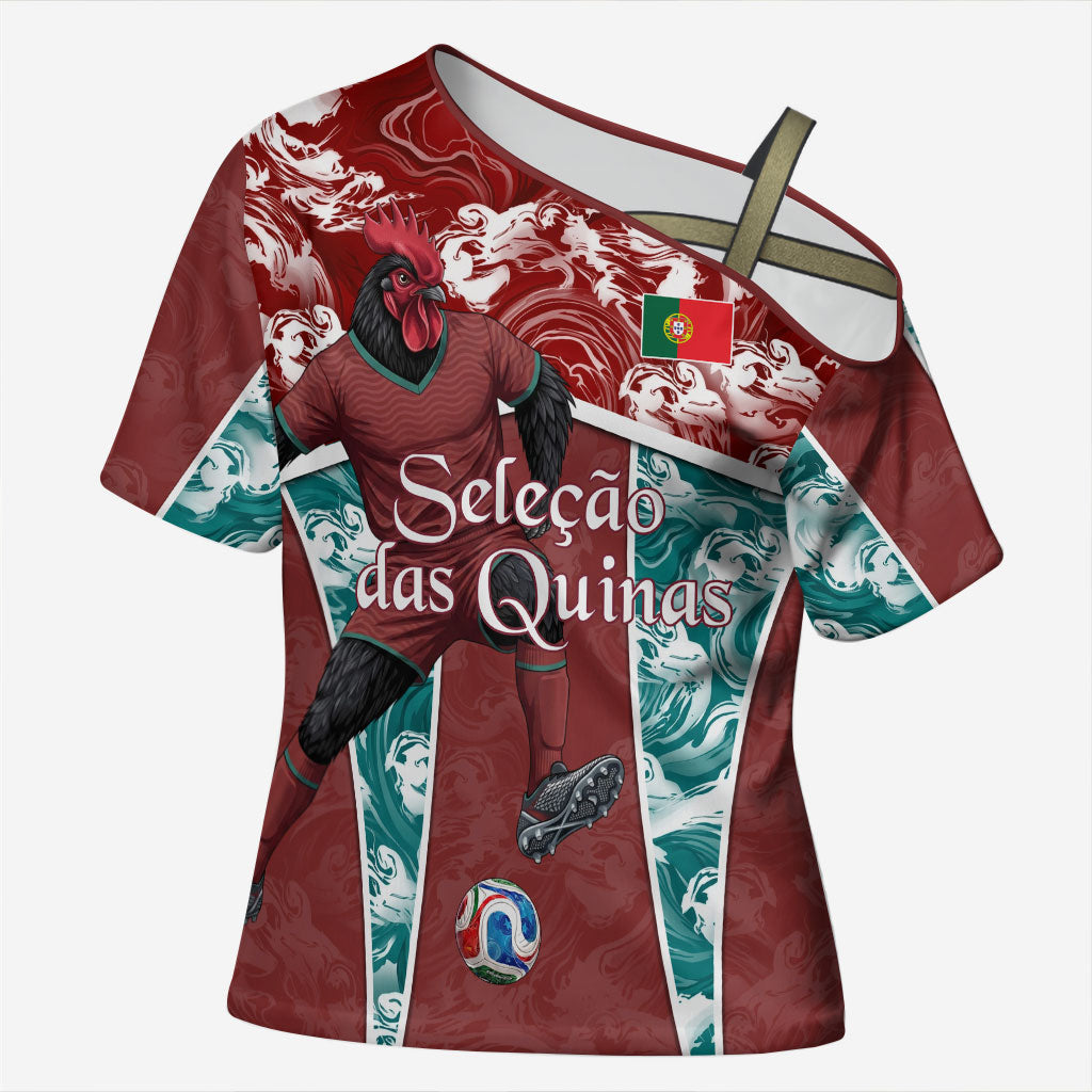 Personalized Portugal Football Cross Shoulder Shirt Selecao das Quinas Rooster Mascot Ornate Marble Swirl