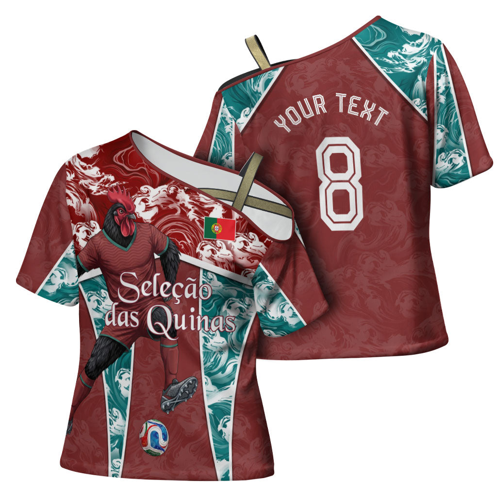 Personalized Portugal Football Cross Shoulder Shirt Selecao das Quinas Rooster Mascot Ornate Marble Swirl