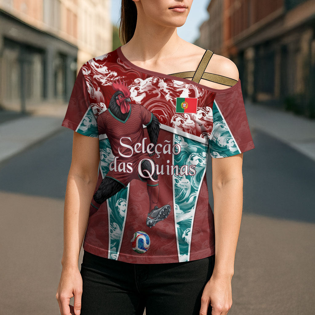 Personalized Portugal Football Cross Shoulder Shirt Selecao das Quinas Rooster Mascot Ornate Marble Swirl