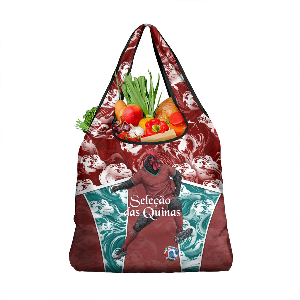 Portugal Football Grocery Bag Selecao das Quinas Rooster Mascot Ornate Marble Swirl