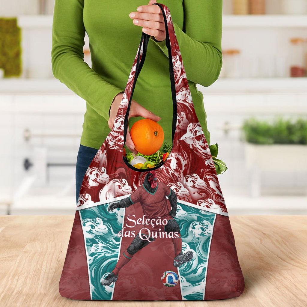 Portugal Football Grocery Bag Selecao das Quinas Rooster Mascot Ornate Marble Swirl