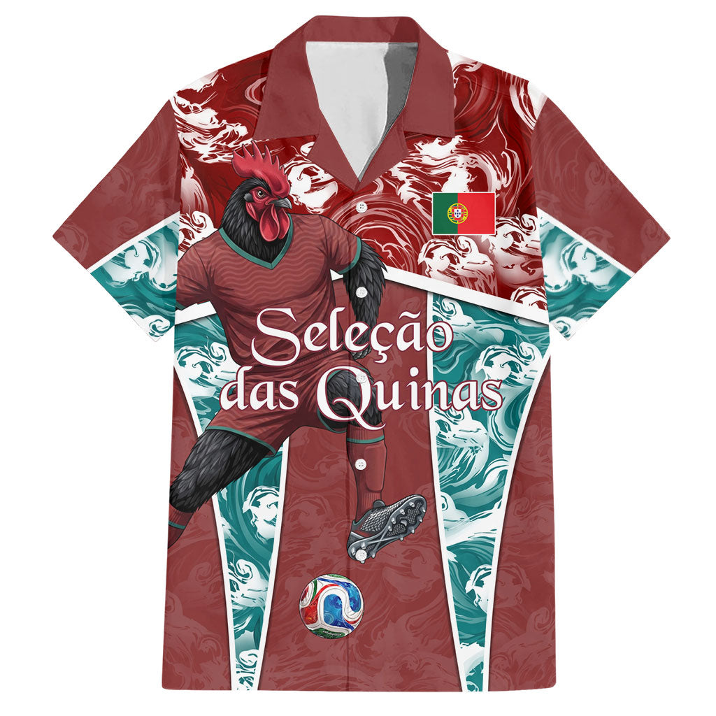 Personalized Portugal Football Hawaiian Shirt Selecao das Quinas Rooster Mascot Ornate Marble Swirl