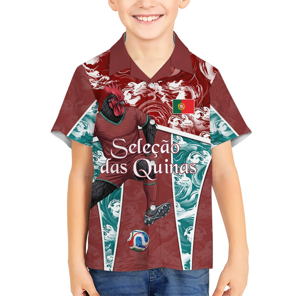 Personalized Portugal Football Hawaiian Shirt Selecao das Quinas Rooster Mascot Ornate Marble Swirl