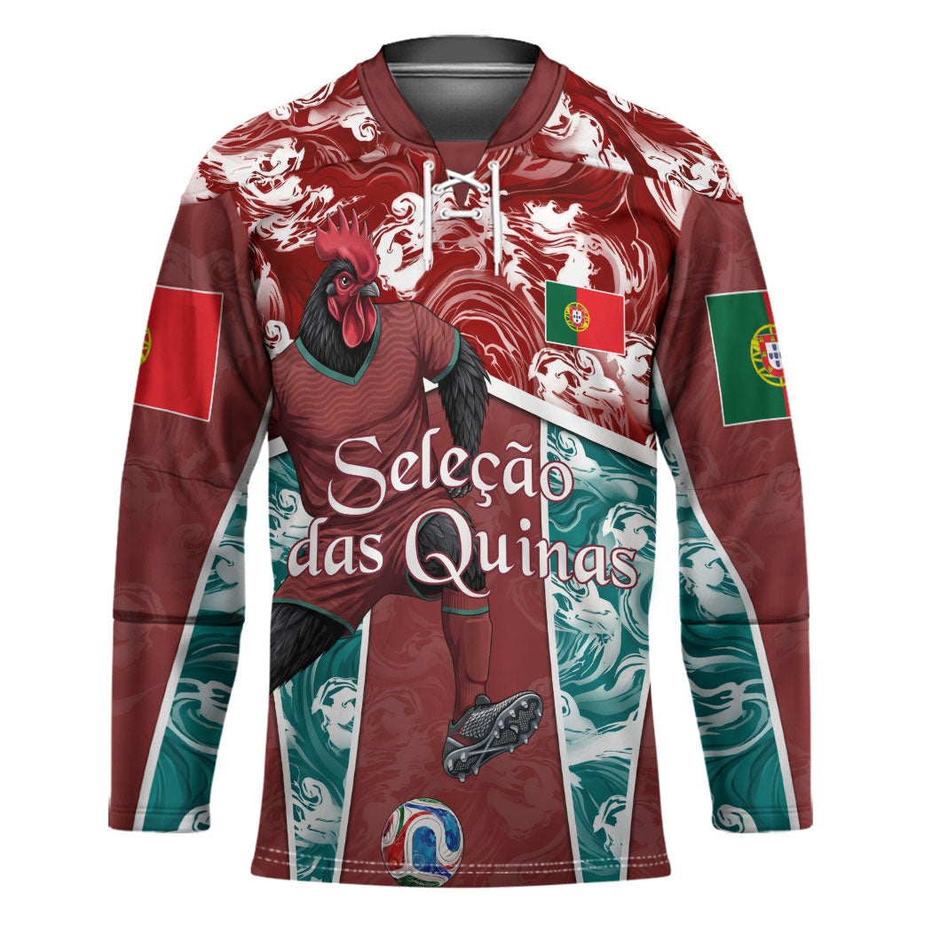 Personalized Portugal Football Hockey Jersey Selecao das Quinas Rooster Mascot Ornate Marble Swirl