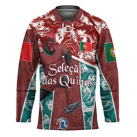 Personalized Portugal Football Hockey Jersey Selecao das Quinas Rooster Mascot Ornate Marble Swirl