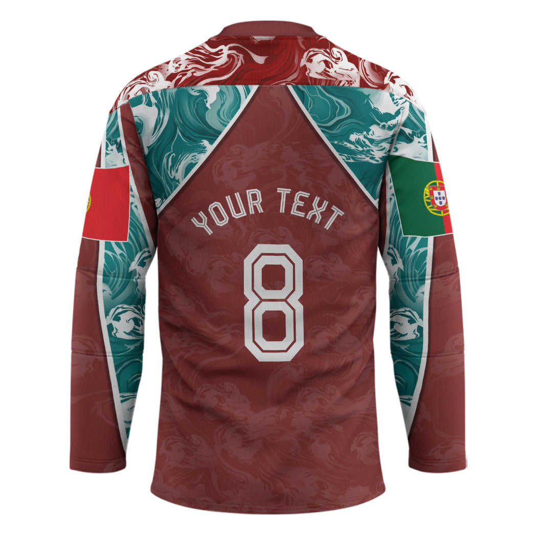 Personalized Portugal Football Hockey Jersey Selecao das Quinas Rooster Mascot Ornate Marble Swirl