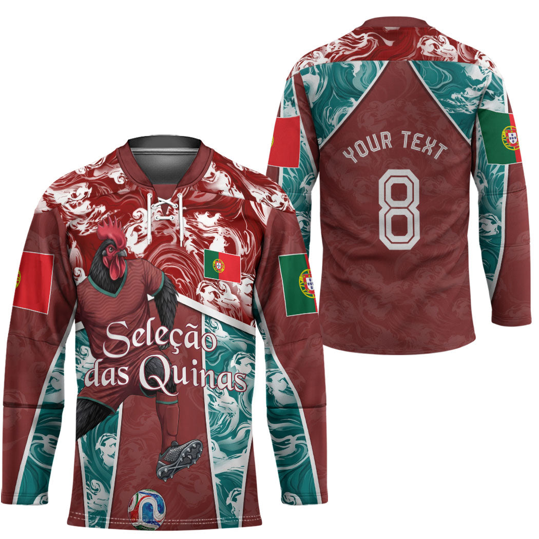 Personalized Portugal Football Hockey Jersey Selecao das Quinas Rooster Mascot Ornate Marble Swirl
