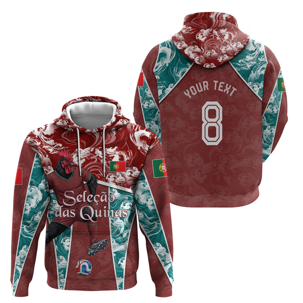 Personalized Portugal Football Hoodie Selecao das Quinas Rooster Mascot Ornate Marble Swirl