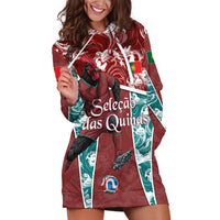 Personalized Portugal Football Hoodie Dress Selecao das Quinas Rooster Mascot Ornate Marble Swirl