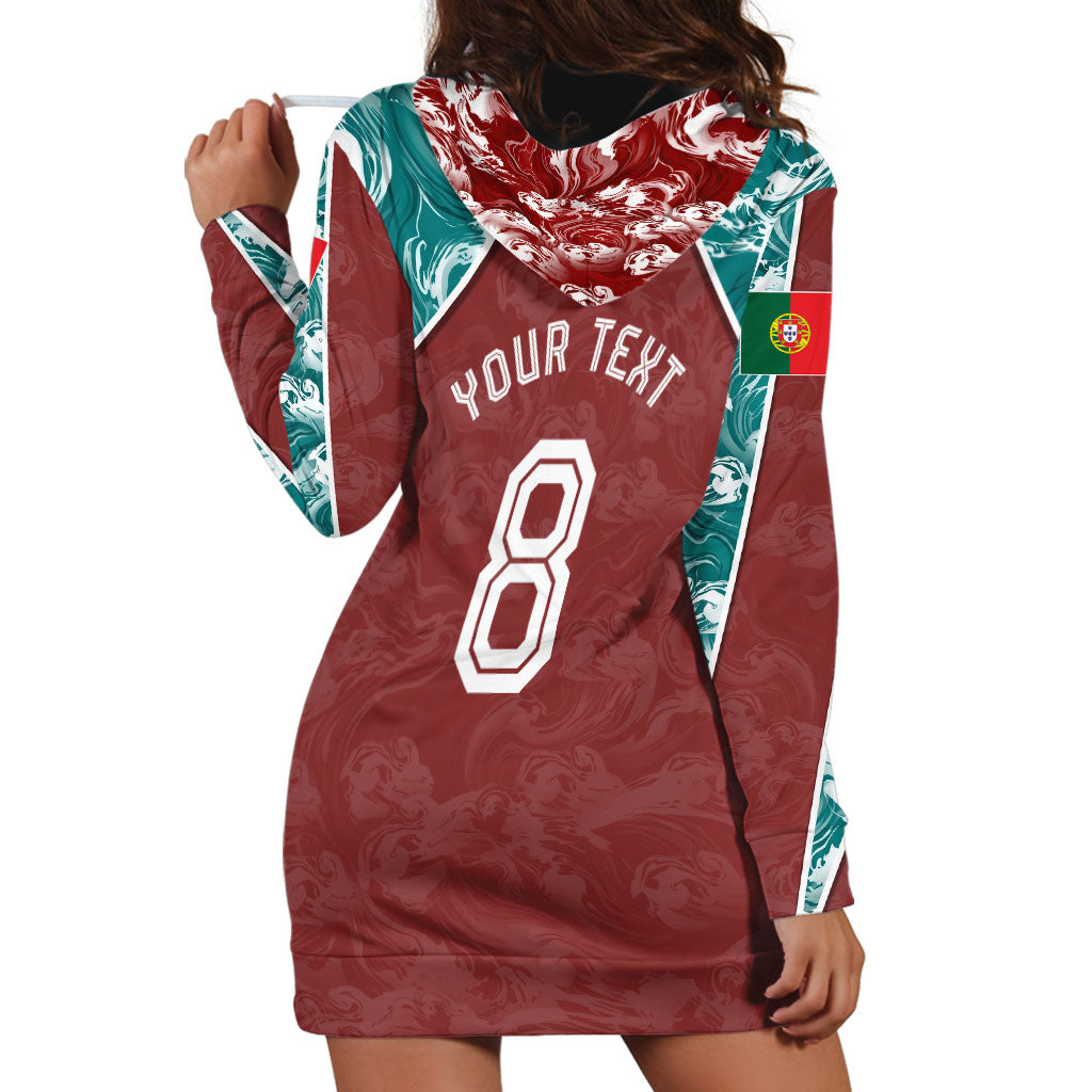 Personalized Portugal Football Hoodie Dress Selecao das Quinas Rooster Mascot Ornate Marble Swirl