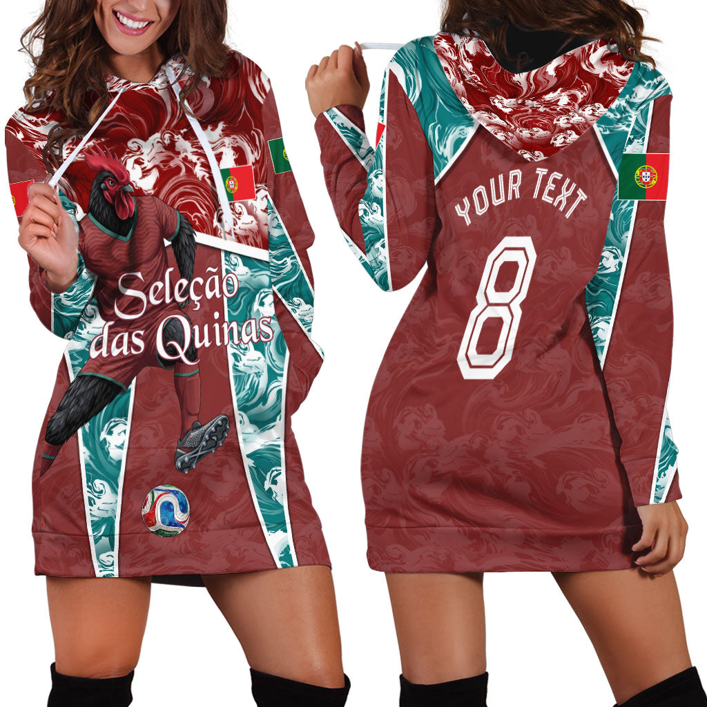 Personalized Portugal Football Hoodie Dress Selecao das Quinas Rooster Mascot Ornate Marble Swirl