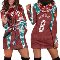 Personalized Portugal Football Hoodie Dress Selecao das Quinas Rooster Mascot Ornate Marble Swirl