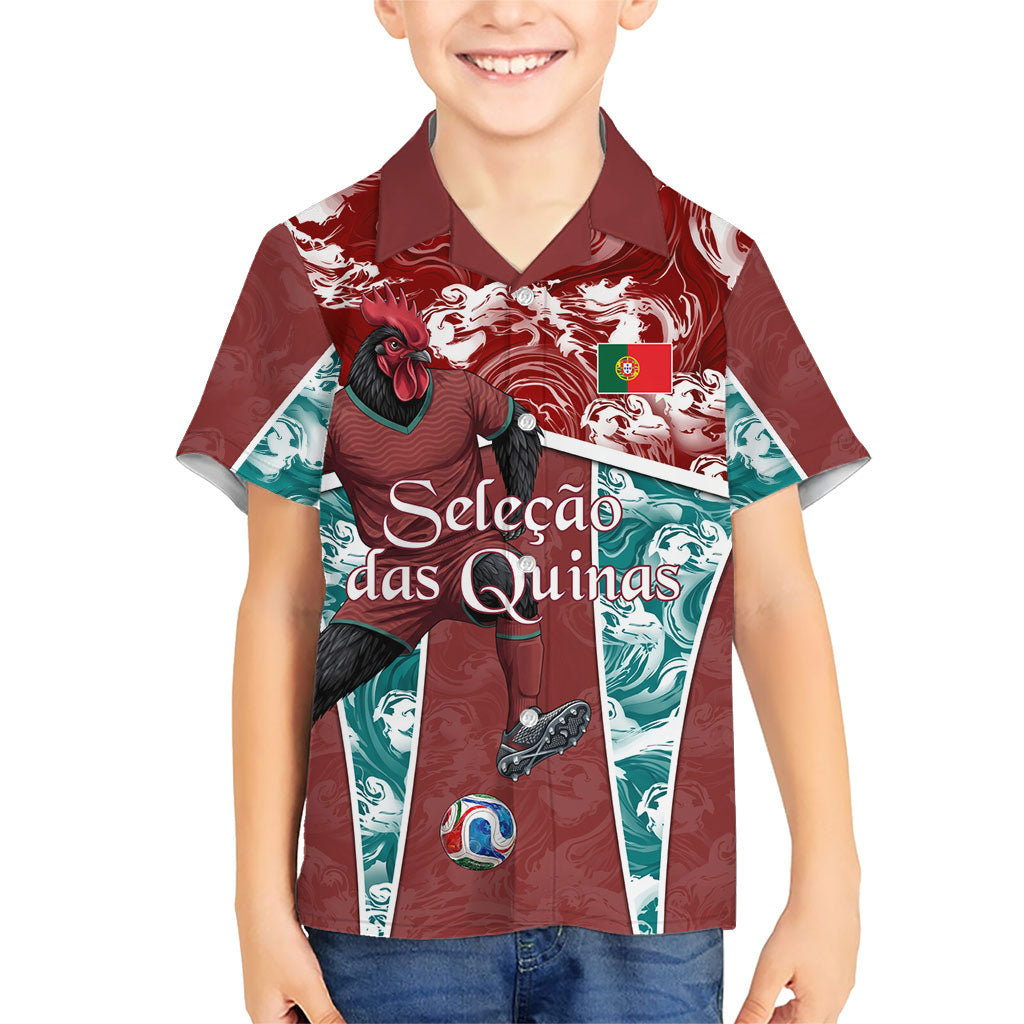 Personalized Portugal Football Kid Hawaiian Shirt Selecao das Quinas Rooster Mascot Ornate Marble Swirl