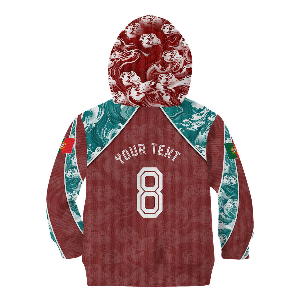 Personalized Portugal Football Kid Hoodie Selecao das Quinas Rooster Mascot Ornate Marble Swirl