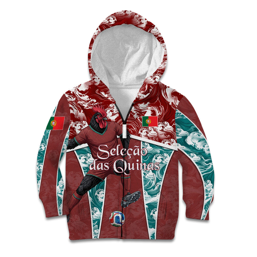 Personalized Portugal Football Kid Hoodie Selecao das Quinas Rooster Mascot Ornate Marble Swirl