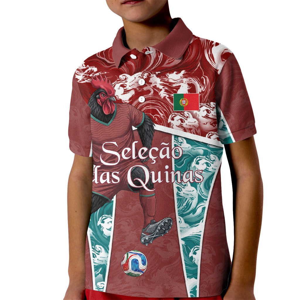 Personalized Portugal Football Kid Polo Shirt Selecao das Quinas Rooster Mascot Ornate Marble Swirl