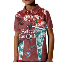 Personalized Portugal Football Kid Polo Shirt Selecao das Quinas Rooster Mascot Ornate Marble Swirl