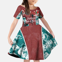 Personalized Portugal Football Kid Short Sleeve Dress Selecao das Quinas Rooster Mascot Ornate Marble Swirl