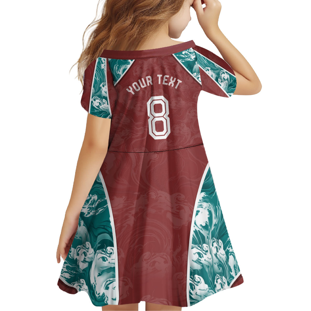 Personalized Portugal Football Kid Short Sleeve Dress Selecao das Quinas Rooster Mascot Ornate Marble Swirl
