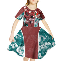 Personalized Portugal Football Kid Short Sleeve Dress Selecao das Quinas Rooster Mascot Ornate Marble Swirl