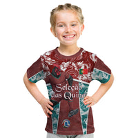 Personalized Portugal Football Kid T Shirt Selecao das Quinas Rooster Mascot Ornate Marble Swirl